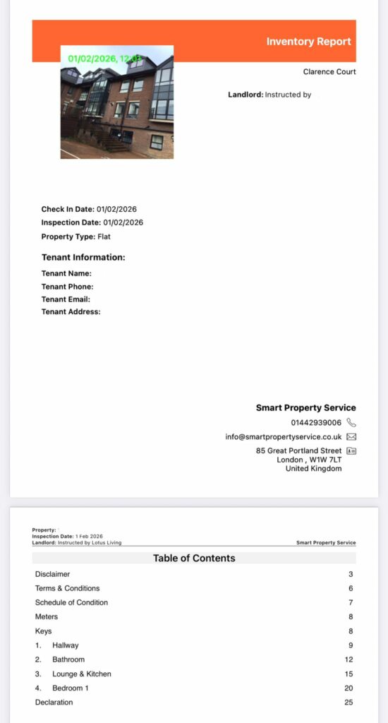 property inventory report Watford